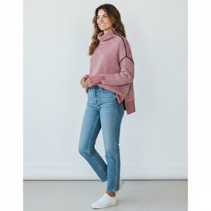 Soft Surroundings Size Medium Coral Heathered Stripe Selene in Sunset Sweater XS